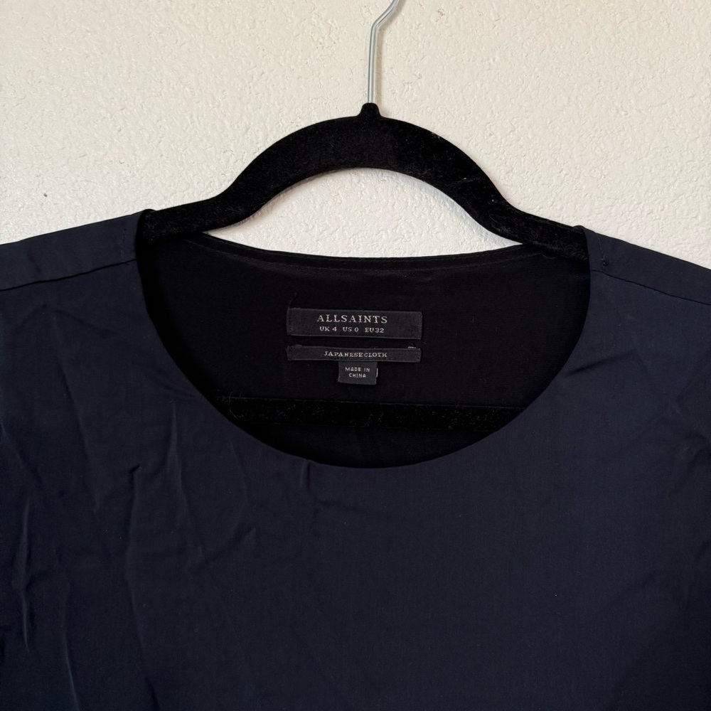 Allsaints Navy Blue/Black Roder Japanese Cloth Silk Blend Dress Size: 0 - Picture 10 of 11